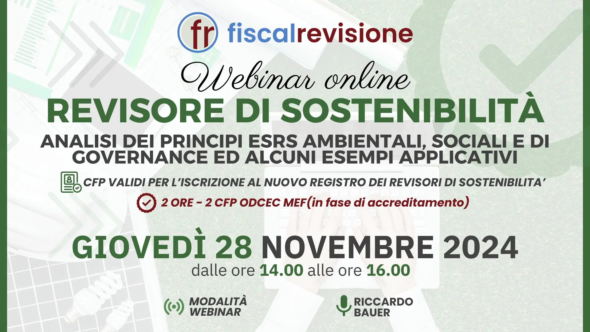 giovedì 28 novembre analisi dei principi esrs ambientali, sociali e di governance ed alcuni esempi applicativi